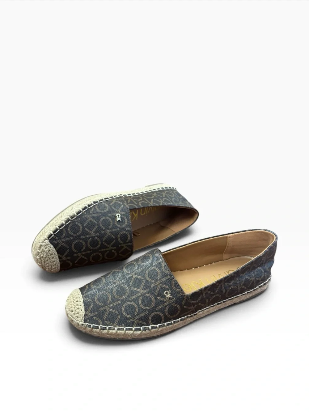 Calvin Klein Popular CK Monogram Espadrille Slip-On Shoes Brown Size 10M